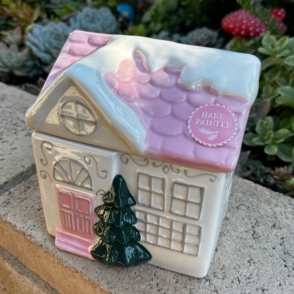 Peppermint & Pine pastel pink Christmas Holiday cookie jar. New. - Picture 4 of 7